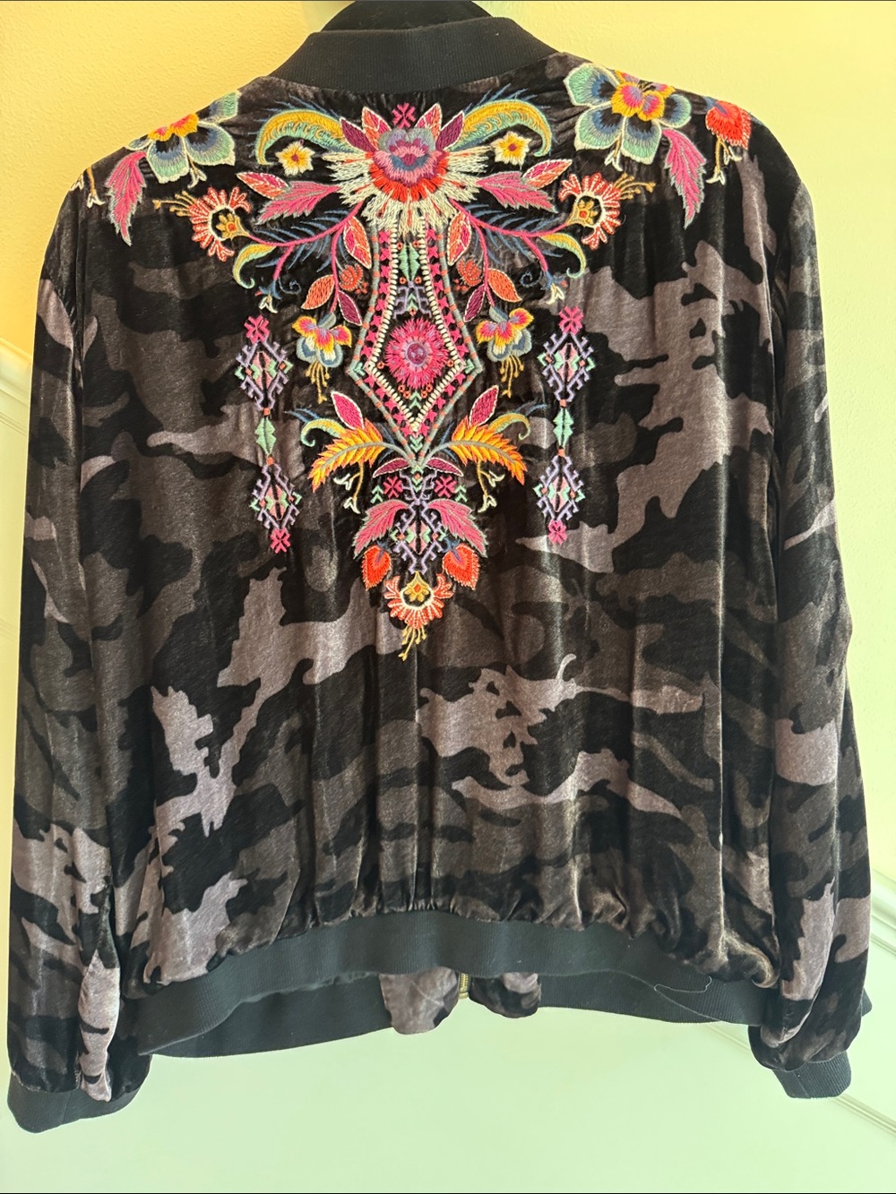 Johnny Was Black Camo Tracker Jacket with Multicolor Floral Embroidery - Picture 6 of 6